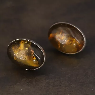 VTG Sterling Silver - POLAND Baltic Amber Post Stud Earrings - 4.5g • $6