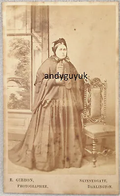 Cdv Gibbon Darlington Antique Photo Lady Bonnet Painted Background • £4.95