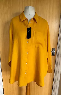 M&S Ladies Blouse Top 20 Shirt Long Mustard Linen Summer Casual Everyday Pockets • £22.99