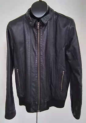 DIVIDED By H & M Men Black Leather Motorcycle/Biker/Bomber/Rocker Jacket Size L • $26.50