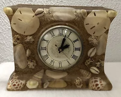 Vintage￼￼ Lucite Acrylic Clock Shells Sand Dollar Kitschy Beach Decor Works • $62.26