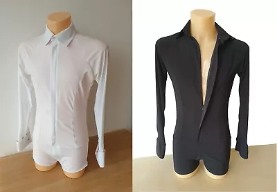 Mens Raglan Stretch Shirt On Shorts With Zip For Ballroom Latin Ice Skating • £99