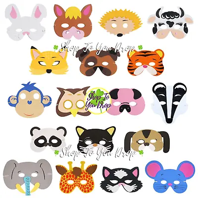 FOAM ANIMAL MASKS Kids Children Eva Party Bag Fancy Dress Up Costume Dog Cat Pig • £3.35