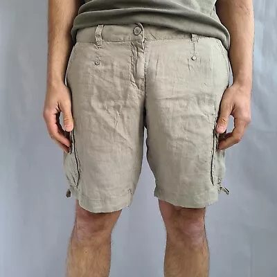 Napapijri Mens 100% Linen Cargo Shorts Size W36 Outdoor Safari Hiking Casual • £24