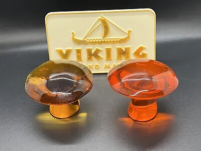 Viking Glass Medium Persimmon Orange And Amber Epic Mushrooms Set Of 2. • $280