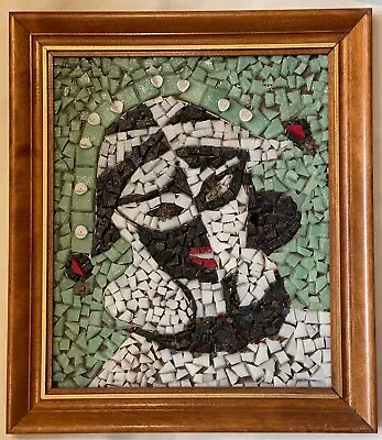 Vintage 60's Mid Century Mosaic Glass Gravel Jester Clown Framed Mint Euc • $53