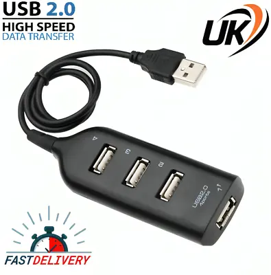 High Speed 4 Port Usb Hub 2.0 Multi Splitter Expansion Desktop Pc Laptop Adapter • £2.79