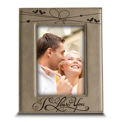 I Love You - Engraved Leather Picture Frame-Valentines Day Gift  • $20.95