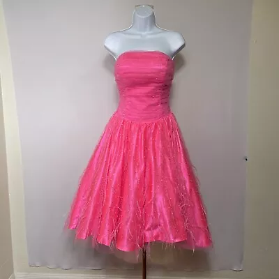 Vintage Alyce Designs Sequin And Feathers Strapless Pink Dress Sz 10 Party Prom • $119.98