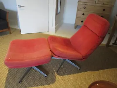 Ikea Red Corduroy Swivel Chair & Footstool Good Condition • $75