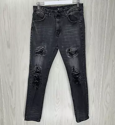 Waimea Mens Skinny Fit Distressed Jeans 36x32 (Actual 34x29) Black Stretch • $16.90