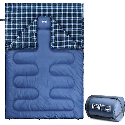 Trail Cotton Double Sleeping Bag Luxury Flannel Lined 3 To 4 Season With Bag • £71.49