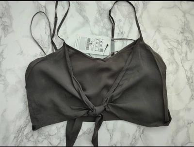 £0.99 • Buy Grey Floaty Crop Top Tie Front Pull & Bear