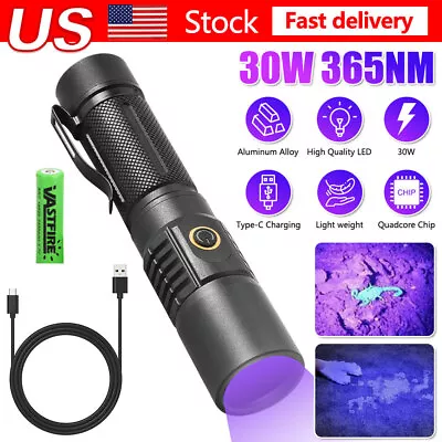 Ultra Violet UV Light 30W 365nm Flashlight Filter Black Light USB Rechargeable • $14.99