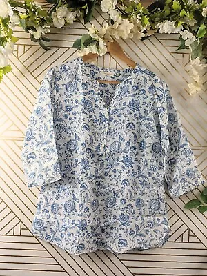 UNIQLO X CABBAGE & ROSES Women's 3/4 Sleeve Floral Linen Blouse Size XS • $18