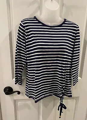 Michael Kors Navy Blue & White Striped Top Size Large L Nautical Look Tee Shirt • $2.99