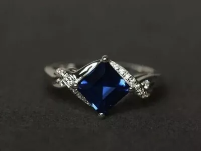 2Ct Princess Lab Created Sapphire Diamond Engagement Ring 14k White Gold Plated • $80.49