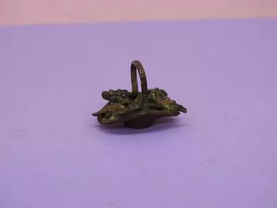 ANTIQUE C1900 MINIATURE COLD PAINTED BRONZE DOLLSHOUSE FLOWER BASKET 3/4  (2cm) • £89.99