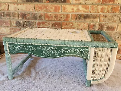 Vintage Boho Floral Wicker Lap Table Breakfast In Bed Serve Tray Green And Beige • $95