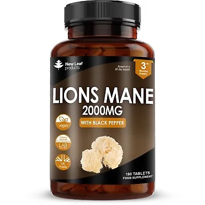 Lions Mane Extract Mushroom 2000mg - 180 High Strength Vegan Tablets UK Made • £11.95