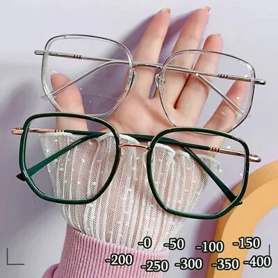 Myopia Nearsighted Glasses Anti-Blue Light Unisex Retro Women Square Frame Metal • $10.49