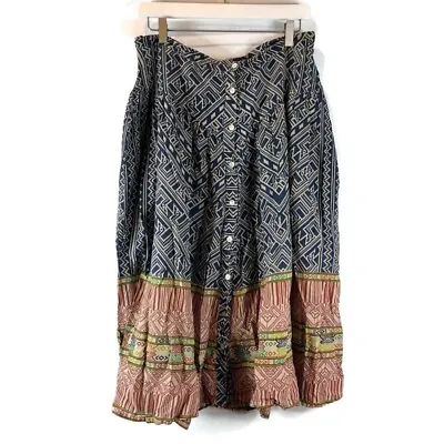 Aoyama Itchome Womens Midi Skirt Size Large A Line Button Front Boho Tribal • $19.98