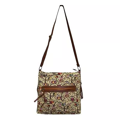 Owl Print Handbag Chic Fashionable Womens University Travel Bag - Beige • £11.99