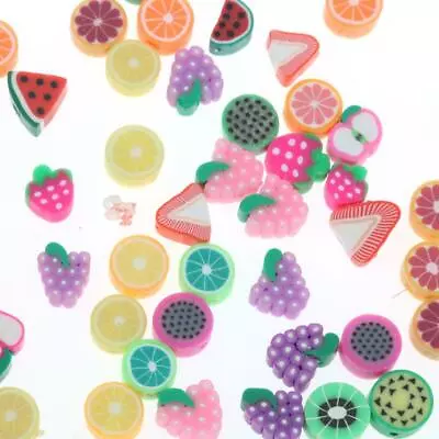 50 Assorted Round  Polymer Clay Beads Charm Friut Jewelry Making 10mm • £4.80