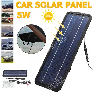 5W 12V Portable Mono Solar Panel Trickle Charger Kit Car Battery Maintainer RV • £13.39