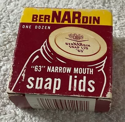 Vintage BERNARDIN 63 Narrow Mouth Snap Lids 12 In Box For Canning • $5.99