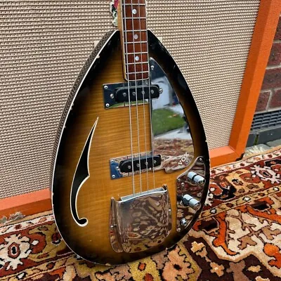 Vintage 1960s Vox Teardrop Original Bill Wyman Sunburst Electric Bass Guitar • $1487.24