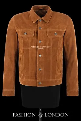 Trucker Men's Tan Suede Leather Jacket Classic Western Cowboy Shirt Style Jacket • £102