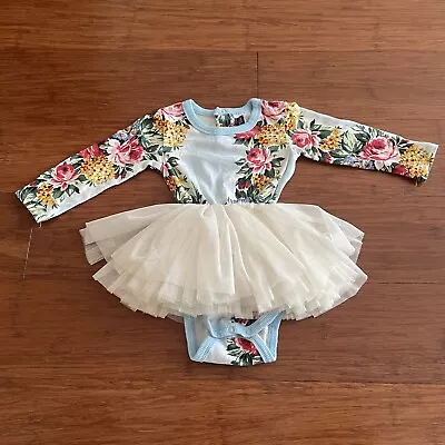 Rock Your Kid RYK Floral Blue Long Sleeve Tutu Circus Dress Size 0 EUC • $25