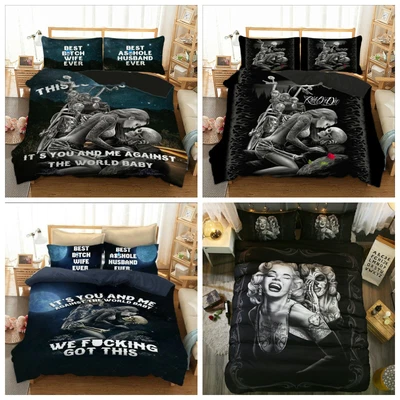 £17.99 • Buy Gothic Skull Love Duvet Cover Quilt Cover Bedding Set Pillow Cases All Sizes New