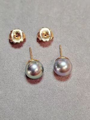 Vintage Majorica Simulated Gray Pearl's With Gold Plated Sterling Earrings • $40