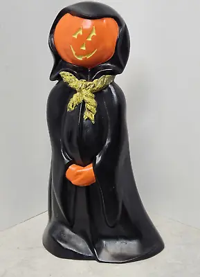 Vintage Ceramic Painted Pumpkin Head Halloween Jack O Lantern 12  Black Orange • $19.99