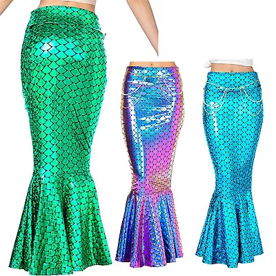 Women Ladies Sequin Mermaid Long Tail Skirt Shiny Fish Scale Halloween Role Play • $6.50