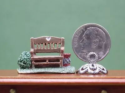 Vtg Miniature 5/8  Painted Pewter Garden Bench Figurine #1 Fairy Garden Perfect • $3.99