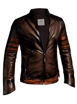 $88.99 • Buy X-Men Origins Wolverine Brown W Tan Stripes Distressed Real Leather Jacket