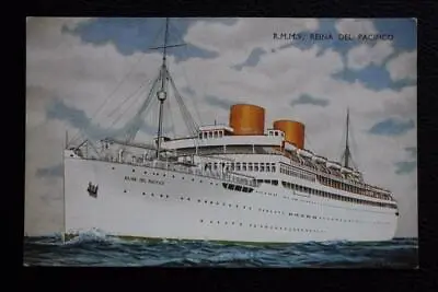 Pacific Steam Navigation Reina Del Pacifico Original Postcard Artists Impression • £15