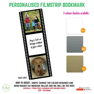 Personalised Photo Bookmark Filmstrip Metal Gift Literary Books 150x50mm • £3.99