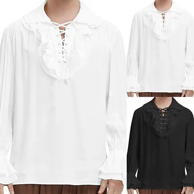 Elegant Men's Gothic Ruffled Pirate Vampire Colonial Renaissance Shirt • £28.23