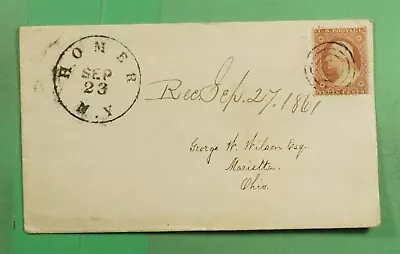 DR WHO 1861 FANCY CANCEL HOMER NY TO MARIETTA OH J75914 • $0.50