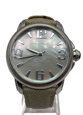 Judith Ripka Olympia Watch MOP Dial Stainless Steel Lt Brown Leather Band • $79.99