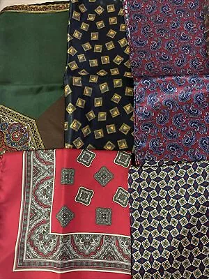 Vintage Lot X 7 Men's Assorted Prints & Sizes Square Printed Pocket Scarfs • $29.99