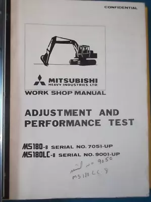 Mitsubishi Ms180-8 Ms180lc-8 Excavator Service Shop Repair Workshop Manual • $399.99