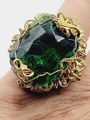 Vintage Faceted Glass Hand Wired Adjustable Brass Ring (A360) • $79