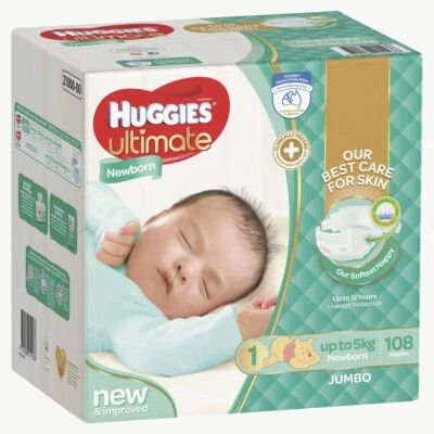 Huggies Ultimate Nappy Newborn 108 Pack Nappies - Jumbo • $64.90