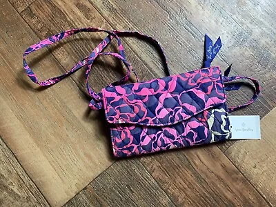 Vera Bradley Purple Trifold Wallet Removable Crossbody Shoulder Strap Pink • $22.99