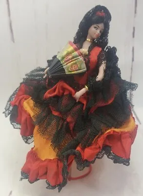 Red And Black Lace 1970’s Plastic Flamenco Dancer Doll With Fan Vintage 7  Tall • $8.26
